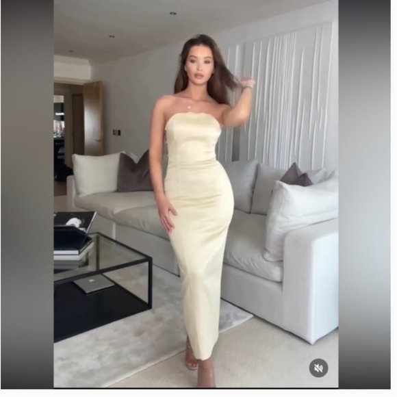 ZARA CHAMPAGNE SATIN EFFECT STRAPLESS TIE UP STRAPPY BACK MIDI MAXI DRESS $129.9 - Picture 8 of 17